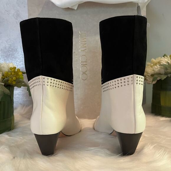 NEW Jimmy Choo Leather Suede Studded Timeless Two-Tone Crystal Bear 65 Bootie … - Picture 7 of 16